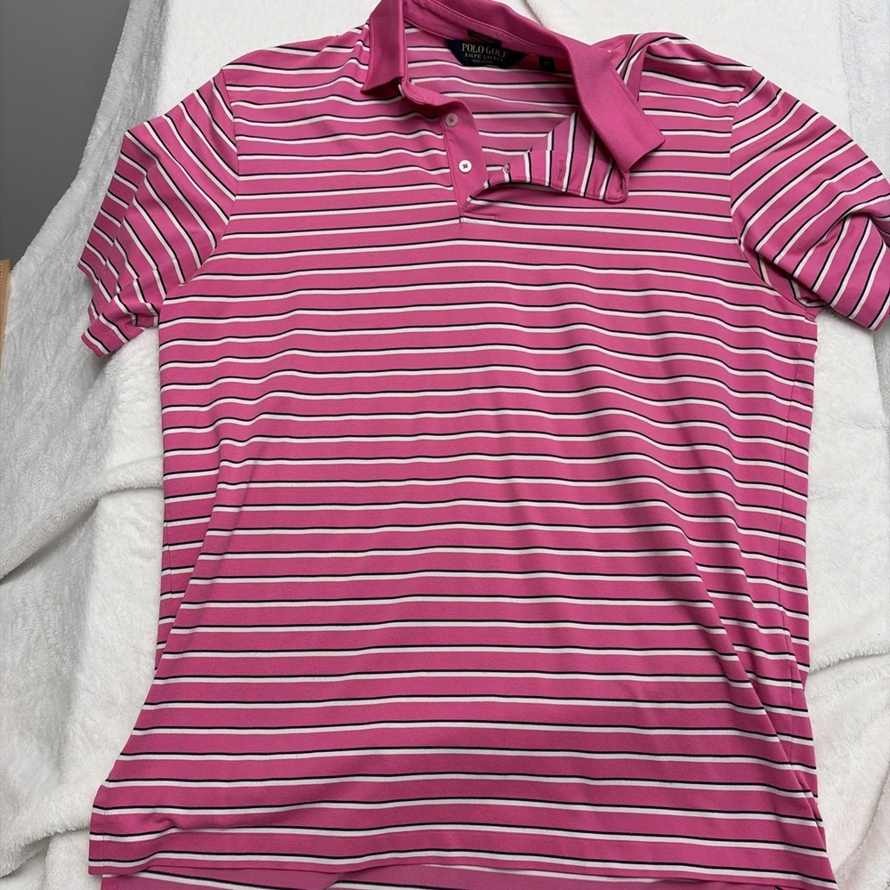 Polo Golf Ralph Lauren Performance Polo Size Med Pink White Stripes Short Sleeve